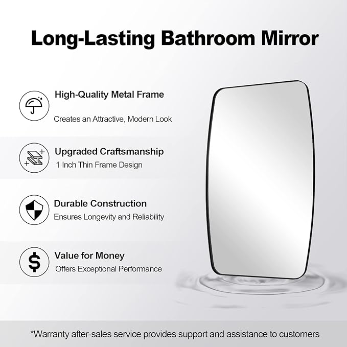 ANDY STAR Black Oblong Mirror, 32x40 Inch Black Oval Mirror for Bathroom with Stainless Steel Metal Frame, Wall Mouned for Bathroom, Living Room, Entryway