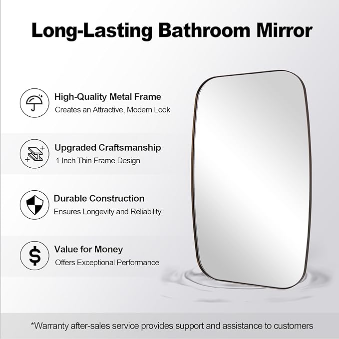ANDY STAR Bronze Bathroom Mirror, 24x40 Inch Bronze Oval Mirror for Bathroom with Stainless Steel Metal Frame, Oblong Mirror for Bathroom, Living Room, Entryway