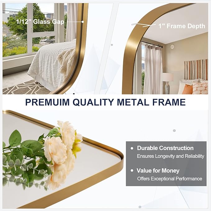 ANDY STAR Gold Mirror, 30x48’’ Brushed Gold Oval Mirror for Bathroom, Oblong Mirrors with Brass Metal Frame, Oval Vanity Mirror for Modern Farmhouse Wall Decor 1”Deep Set Design