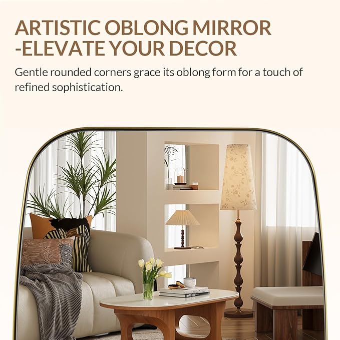 ANDY STAR Brass Bathroom Mirror, 24x32’’ Brushed Gold Metal Frame Oblong Mirror for Bathroom, Modern Gold Oval Bathroom Mirror for Over Sink, Hangs Horizontal or Vertical